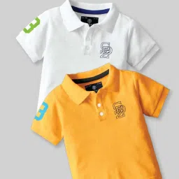 Codez Boys White & Yellow Solid Polo T-shirt image 1