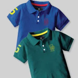 Codez Boys Blue & Green Solid Polo T-shirt image 1