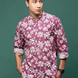 showoffff Showoff Pink Cotton Slim Fit Floral Print Shirt image 1