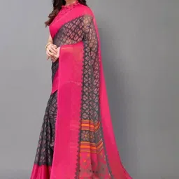 GHAN SALS Floral Printed Brasso Saree With Blouse Piece image 4