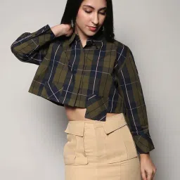 Campus Sutra Green Cotton Regular Fit Checked Shirt image 1