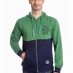 Allen Solly Green & Blue Cotton Regular Fit Colour Block Hooded Sweatshirt image 1