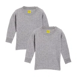 Neva Kids Melange Grey Striped Full Sleeves Thermal Top (Pack of 2) image 1