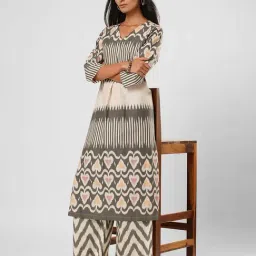 Rangmanch By Pantaloons Grey Cotton Regular Fit Printed Kurta image 4