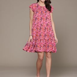 Label Ritu Kumar Print Tie-Up Neck Crepe A-Line Dress-picture-39