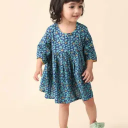 Fabindia Kids Blue Floral Print Dress-image-6