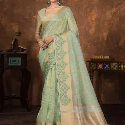 Saree Mall Green Organza Self Saree with Blouse Piece-image-25