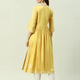 Biba Yellow Embroidered Flared Kurta image 2