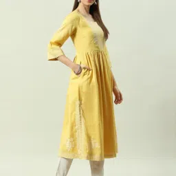 Biba Yellow Embroidered Flared Kurta image 5