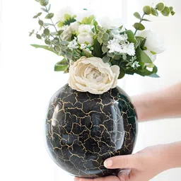 BEHOMA Black & Beige Crackled Ball Shaped Flower Vases image 2