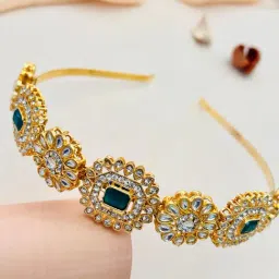 Abdesigns Gold-Plated Kundan & Pearl Studded Sheeshphool Hair Jewellery For Women-image-3