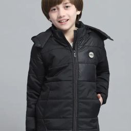 Monte Carlo Boys Solid Black Hooded Neck Full Sleeve Jacket-image-100
