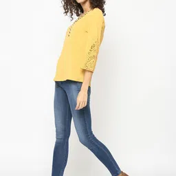 Gipsy Women Yellow Solid A-Line Top image 5