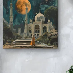 Myntra Elegant Homes Grey & Orange Colored Tajmahal Printed Canvas Wall Art image 2
