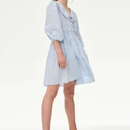 Marks & Spencer Women Striped Peter Pan Collar A-Line Dress-picture-22