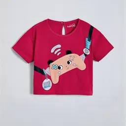 Hopscotch Girls Red Drop-Shoulder Sleeves T-shirt-picture-40