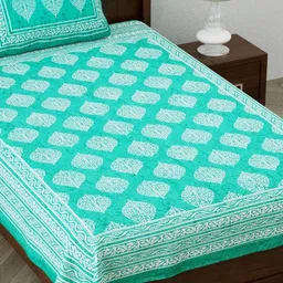 MILAAV Green Floral 144 TC Single Bedsheet with 1 Pillow Covers image 2