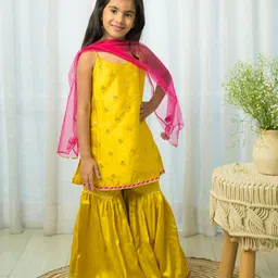 Fairies Forever Sleeveless  Sequin Embellished  Embroidered  Kurta & Sharara  With  Dupatta - Yellow-picture-18