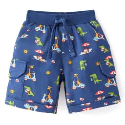 Babyhug Cotton Looper Knit Knee Length Croc Printed Shorts with Pockets - Navy Blue-image-14