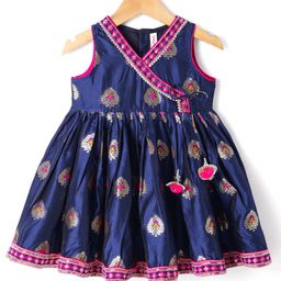 Babyhug Cotton Woven Sleeveless Foil Printed Ethnic Dress - Navy Blue-image-120