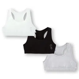 Plan B Cotton Elastane Pack of 3 Sleeveless Solid Sport Bras - Black White & Grey-picture-34