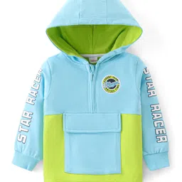 Babyhug Cotton Knit Full Sleeves Hooded Sweatshirt With Cut & Sew Design & Text Print - Sky Blue-picture-23