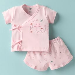 Zero Sinker Knit Half Sleeves Shorts Night Suit With All Aboard Text Print - Light Pink-picture-12