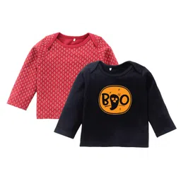 Kadam Baby Halloween Theme Cotton Knit Pack Of 2 Full Sleeves Boo Text Printed Tee - Red & Black-picture-13