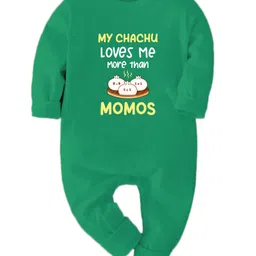 Zeezeezoo 100% Cotton Knit Family Theme Full Sleeves My Chachu Loves Me More Than Momos Text Printed Romper - Green-picture-10