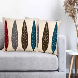 Vinayaka Fab Cream And Grey 2 Pieces Floral Patchwork Velvet Square Cushion Covers-image-56