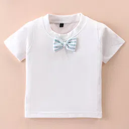 Robo Fry Lycra Knit Full Sleeves Striped T-Shirt & Trouser Set with Hat & Attached Bow - Green image 2