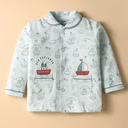 CUCUMBER Sinker Knit Full Sleeves Co-ords Night Suit With Nautical Theme Print - White image 2