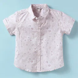 ToffyHouse Poplin Woven Half Sleeves Floral Printed Shirt & Shorts With Bow & Suspender - Light Pink & Khaki image 2