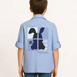 CAVIO Cotton Woven Full Sleeves Optimistic Text Printed Shirt - Blue image 3