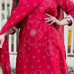 KALINI Women Bandhani Printed A-Line Kurta with Trousers & Dupatta image 5