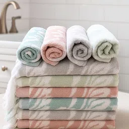 SENSES White & Assorted Pack of 8 Printed Cotton 550 GSM Bath Towel-picture-12