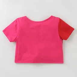 CrayonFlakes Cotton Half Sleeves Colour Block Coordinating Crop Top & Skort Set - Red image 4