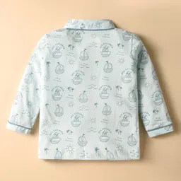 CUCUMBER Sinker Knit Full Sleeves Co-ords Night Suit With Nautical Theme Print - White image 3