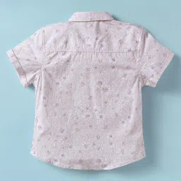 ToffyHouse Poplin Woven Half Sleeves Floral Printed Shirt & Shorts With Bow & Suspender - Light Pink & Khaki image 3