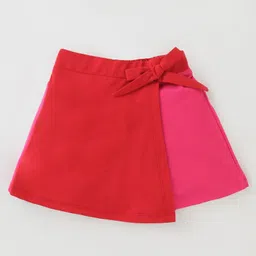 CrayonFlakes Cotton Half Sleeves Colour Block Coordinating Crop Top & Skort Set - Red image 5