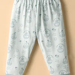 CUCUMBER Sinker Knit Full Sleeves Co-ords Night Suit With Nautical Theme Print - White image 4