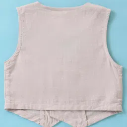 ToffyHouse Poplin Woven Half Sleeves Golf Printed Party Suit with Waist Coat & Bow - Beige image 5