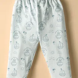 CUCUMBER Sinker Knit Full Sleeves Co-ords Night Suit With Nautical Theme Print - White image 5