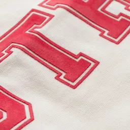 Pine Kids Cotton Knit Full Raglan Sleeves Hooded Sweatshirt Dress With Text Print - Red & White image 5