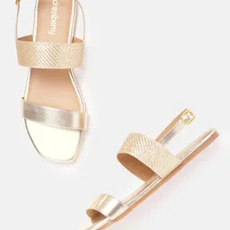 DressBerry Women Gold-Toned Striped Open Toe Flats-picture-39