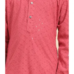 Pro-Ethic Style Developer Kids Pink & White Embellished Full Sleeves Kurta with Pyjamas image 5