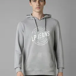 Louis Philippe Grey Cotton Regular Fit Printed Hooded Sweatshirt image 1