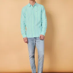 Wrangler Blue Cotton Regular Fit Striped Shirt image 5