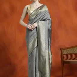 Jaipur Kurti Grey Woven Saree With Unstitched Blouse image 1