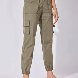 The Label Life Green Cotton Regular Fit Mid Rise Cargos image 1